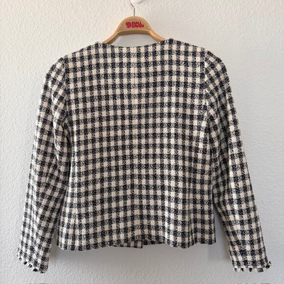 Talbots Gingham Tweed Fringe Jacket Button Front Patch Pockets‎ Lined Women's 6 - Picture 3 of 13